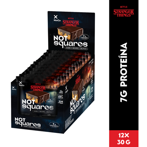NotSquare Stranger Things Dark Caramel Crunch barra de proteína 12 un 30gr